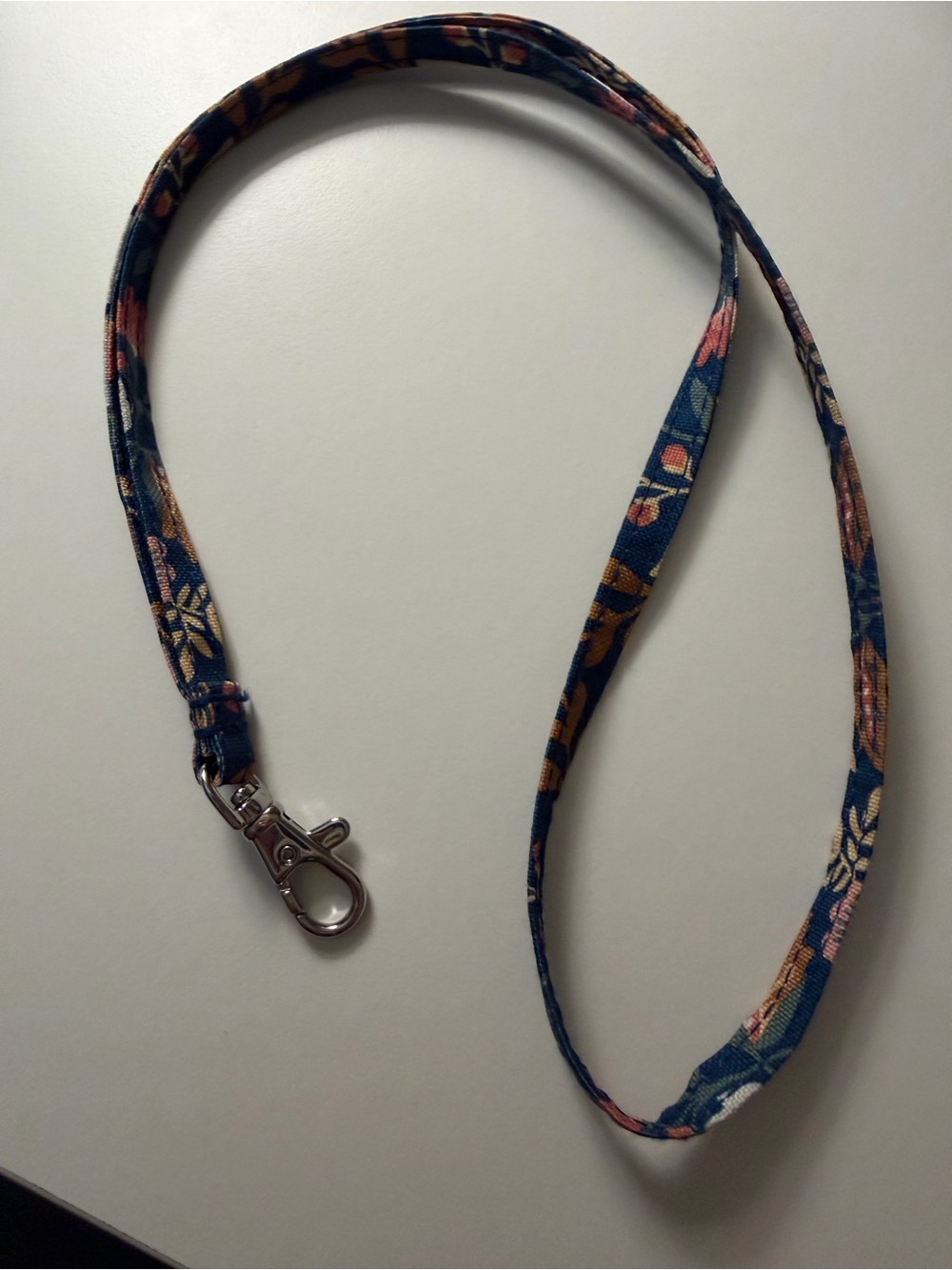 Source Unknown Navy Floral Fabric Lanyard with Silver Lobster Clasp
